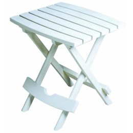Outdoor Fast Folding Patio Side Table in White Weather Resistant Resin