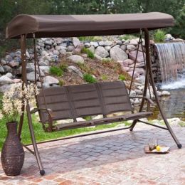 3-Seater Outdoor Canopy Swing with Steel Frame in Bronze