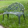 Cast Aluminum Loveseat Garden Bench with Rose Floral Decoration