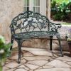 Cast Aluminum Loveseat Garden Bench with Rose Floral Decoration