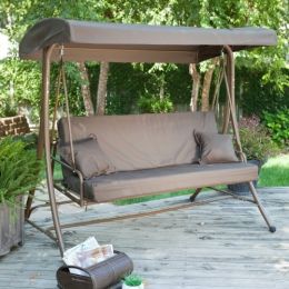3-Person Convertible Canopy Swing Patio Bed in Chocolate