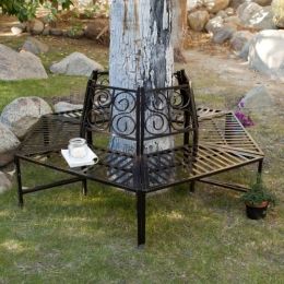 Tree Hugger Bench in All-Weather Black Metal - Surrounds Tree