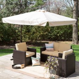 8-Ft Square Offset Patio Umbrella Gazebo with Beige Canopy Shade