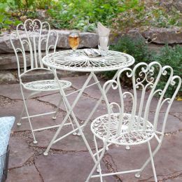3-Piece Folding Metal Outdoor Patio Furniture Bistro Set in Matte Ivory White