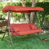 3-Person Outdoor Porch Swing Sofa Bed with Canopy in Terracotta