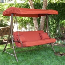 3-Person Outdoor Porch Swing Sofa Bed with Canopy in Terracotta
