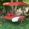 3-Person Outdoor Porch Swing Sofa Bed with Canopy in Terracotta