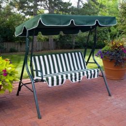 2-Person Porch Swing with Canopy in Green & White