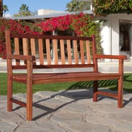 4-Foot Outdoor Wood Patio Garden Bench with Armrest