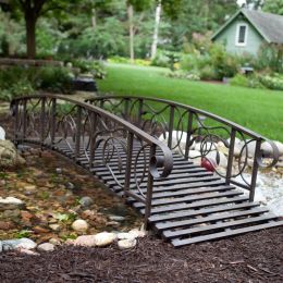 8-Ft Metal Garden Bridge in Weathered Black Finish - 750-lb Weight Capacity