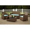 4-Piece Outdoor Patio Furniture Set in Brown Wicker Resin with Teal Cushions