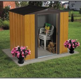 Woodgrain Finish Steel Metal Storage Shed - Made in USA