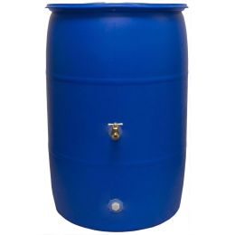 55-Gallon Rain Barrel in Recycled Blue Plastic with Brass Spigot