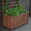 Wood Planter Box on Wheels with Grid-style Trellis