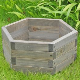 Medium 20 x 20 x 9-inch Hexagon Fir Wood Barrel Planter