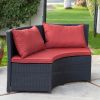 Modern 8-Seat Wicker Resin Patio Dining Set with Red Cushions
