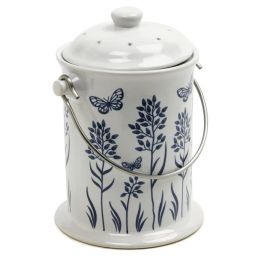 3-Quart Ceramic Compost Keeper with Floral butterfly Design