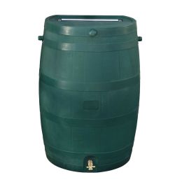 50-Gallon Oak Wood Style Rain Barrel in Green Plastic