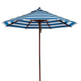 Turquoise White Stripe 9-Ft Outdoor Market Patio Umbrella with Wood Pole